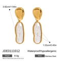 Waterproof stainless steel drop earrings with golden finish and irregular white pearls - Gold Pearl Drop Earrings (JDE0111012)