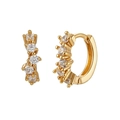 Gold-plated C-shaped hoop earrings with sparkling cubic zirconia on white background - Gold