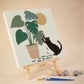 DIY paint by numbers kit featuring a black cat and potted plant on a wooden easel - AVN91 Black Cat and Potted Plant