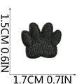 Detailed view of mini cat paw embroidered patch showing dimensions 1.5cm by 1.7cm - Cat Paw Style
