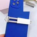 Silver retractable metal chain phone grip with rings for secure crossbody back attachment - D2182 Single Blank Clip
