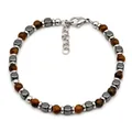Men's Tiger Eye beaded bracelet with silver metal spacers and adjustable lobster clasp - Yellow Tiger Eye Bracelet (B025)
