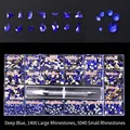 Dark blue flatback glass nail rhinestones kit with 21-grid box and picker pen - Deep Blue (1400 Big, 5040 Small)