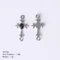 Silver cross jewelry pendant with black oval stone inlay for DIY necklace making - 84434 Black