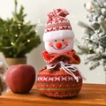 Detail of Christmas snowman drawstring gift bag with knitted pattern and plush texture - Knitted Snowman Bag