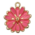 Pink enamel flower charm with gold metal edges for DIY bracelets and earrings - Pink Daisy