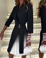 Detail of V-neck pleated dress featuring waist tie and elegant black and white gradient design - Black & White Tie-Dye Style (5073 Black & White Tie-Dye)