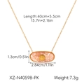 Detailed size chart of a pink resin shell pendant necklace with measurements and weight info - Oval Shell Pattern / Pink Shell Necklace