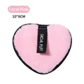 Coral pink heart-shaped microfiber facial puff with black ribbon handle and soft texture - Coral Pink