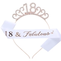 Roségoldene Krone zum 18. Geburtstag mit Strass und weißer Schärpe 18 & Fabulous Set - Einheitsgröße / 18. (Satin) / Roségold