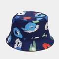 Detail of colorful abstract oil paint ring patterns on a navy blue bucket hat surface - M (56-58cm) / Dark Blue