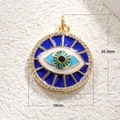 Gold plated evil eye pendant with blue enamel and white zircons, size 25.5mm by 19mm - Large Rhinestone Round Evil Eye Pendant