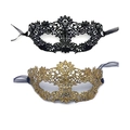 Lace masquerade masks in black and antique bronze with intricate cutout patterns - One Size / Black and Bronze Combination (Style B)