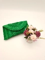 Handcrafted green corn husk woven envelope clutch bag with textured straw finish - Green