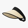 Visière de soleil pliable en paille beige avec bandeau noir pour l'extérieur - Noir Beige