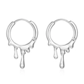 Modern irregular molten lava water drop hoop earrings in polished silver stainless steel - Lava Fluid Silver