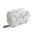 Trousse à maquillage blanche compacte avec motif cactus vert et poignée marron - Blanc Cactus Grand