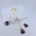 Exquisite beetle jewelry set with deep red zircons on gold chain and white display base - #2 Beetle Single Pendant