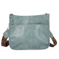 Blue-gray leather tote bag with gold rivets and leopard print crossbody strap - Blue