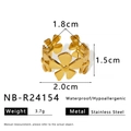 Detaillierte Größenangaben und Gewichtsinformationen für den goldenen Blumenring aus Edelstahl - Einstellbar Offen / Goldene Fünfblättrige Blume Verbundener Offener Stil (NB-R24154)