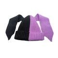 Detail of chunky knit texture and two-tone black and purple long bunny ears design - M / Black + Purple