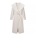 Elegante abrigo largo blanco crema con solapas grandes y cinturón para mujer chic - S / Blanco