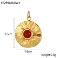 Vintage stainless steel round pendant with red gemstone and hammered gold finish - Red
