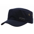 Classic navy blue cotton flat top army cap with metallic sports detail for adults - Navy with Metal Tag