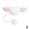 Weißer Herz-Strohhalmdeckel mit rosa Flügeln für 10mm Becher, Variante B Stil - Weiß mit rosa Flügeln