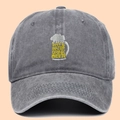Dark grey washed cotton baseball cap with Save Water Drink Beer yellow embroidery - Adjustable / Gray