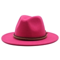 Classic magenta wool wide brim fedora hat with a brown braided leather band and tassel - Rose Red