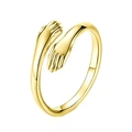 Minimalist adjustable golden embrace ring featuring a unique hugging hands open design - Zinc Alloy Open Style / Gold