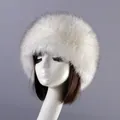 Detail showing plush faux fur texture in white with black tips on Russian style winter hat - White with Black Tips