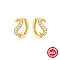 Luxurious S925 sterling silver golden S-shaped twisted earrings with sparkling crystals - S-Curve Wave Style (Gold #7)