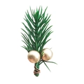 Artificial Christmas pine branch with green needles and two gold berry ornaments on white background - 6CM Pine Needle With Gold Berry