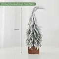 35 cm besneeuwde mini kerstboom met gebogen top en natuurlijke houten voet - Geflockte Boom met Gebogen Nek (35cm)