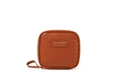 Brown woven texture PU leather makeup bag with wrist strap and dual zippers - Sanitary Pad Bag / Brown