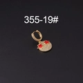 Gold-plated hoop earring with micro-pave zircons and red enamel stars decoration - Red Star Round Tag Style (355-19#)