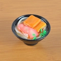 Miniature Japanese udon noodle bowl pendant with tofu and fish cake details - Ham and Dried Tofu Noodles (No Keychain) / 5cm x 2cm x 2.5cm