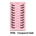Set of 10 pairs of natural long false eyelashes with transparent stems style BY08 - BY08T Clear Band 10 Pairs