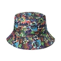 Close-up of street graffiti bucket hat with colorful all-over print and neat stitching - 58cm / Style K-Multi-color WOW Graffiti