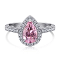 Sparkling S925 silver ring featuring a pear-shaped pink zircon and micro-pave diamonds - Pink Zirconia