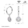 Dimensiones detalladas de los pendientes de girasol en plata 925 con circonitas - Platinado