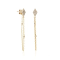 Golden drop earrings with rhombus pave diamond studs and double chain tassels - Rhombus Chain Dangle Style (EH00701 Gold) / Gold