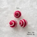 Set de 3 bolas de Navidad de fieltro rojo con espirales blancas, adornos de 3cm - Círculos Rojos