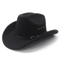 Classic black wool felt western cowboy hat with leather band and metal ventilation eyelets - M (56-58cm) / Black