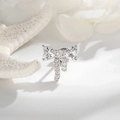 Clou d'oreille noeud en argent avec zircons en cœur et rubans scintillants - Nœud Papillon en Zircon Blanc (A1025-1#Blanc) / Pièce Unique