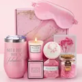 Pink ceramic tulip gift set including insulated mug, scented candle, and sleep mask kit - Pink 1