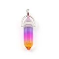 Natural hexagonal crystal column pendant with purple and orange gradient in silver base - Purple Orange Gradient