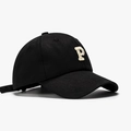 Fashionable black cotton baseball cap featuring a white 3D embroidered P letter - Black
